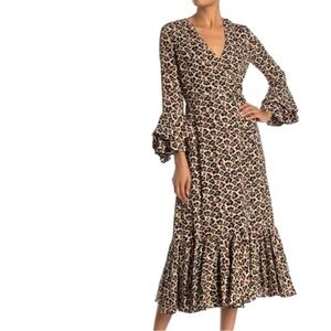 Diane Von Furstenberg Leopard Print Ruffle Maxi Wrap Dress